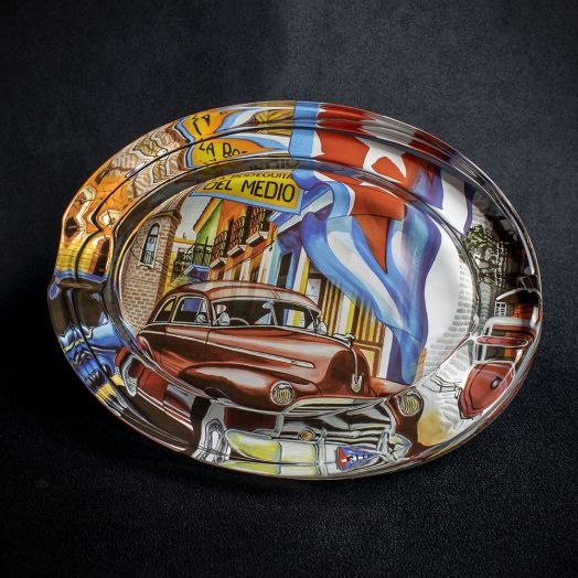 Oval Glass Cigar Ashtray -  Cuban Car
