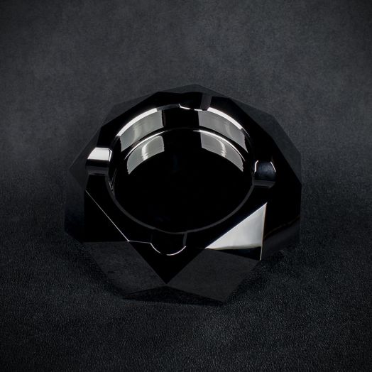 Octagonal Crystal Glass Cigar Ashtray - Black