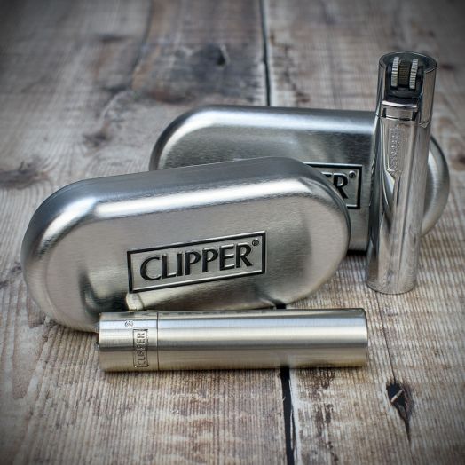 Clipper Refillable Lighter with Tin in Shiny or Matte Silver